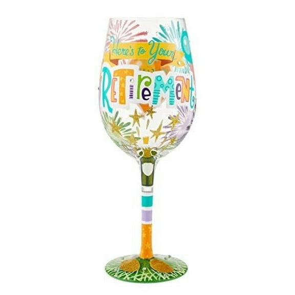 Lolita Here's to Your Retirement Hand Painted Multicolor Wine Glass 9.1in H