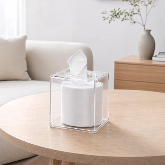 JKXTDKS Acrylic Tissue Box Cover 5.5x5.5x5.5'' Clear Tissue Holder Napkin Dispenser for Home Office Restaurant - Clear