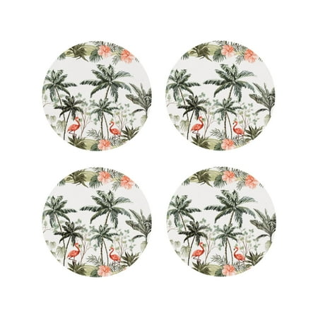 

Leather Coasters with Heat-resistant for Drinks Flamingo Palm Trees -标题2 Round Shape