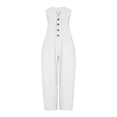 thumbnail image 6 of Guluxicc Womens Linen Jumpsuit Sleeveless Casual Wide Legs Rompers Baggy Button Down V Neck Summer Overalls with Pockets, 6 of 6