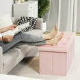 thumbnail image 4 of PINPLUS 31.5" Pink Velvet Ottoman with Storage Bench, Collapsible Toy Chest Box for Girls, Footstool for Living Room(Rectangular), 4 of 10