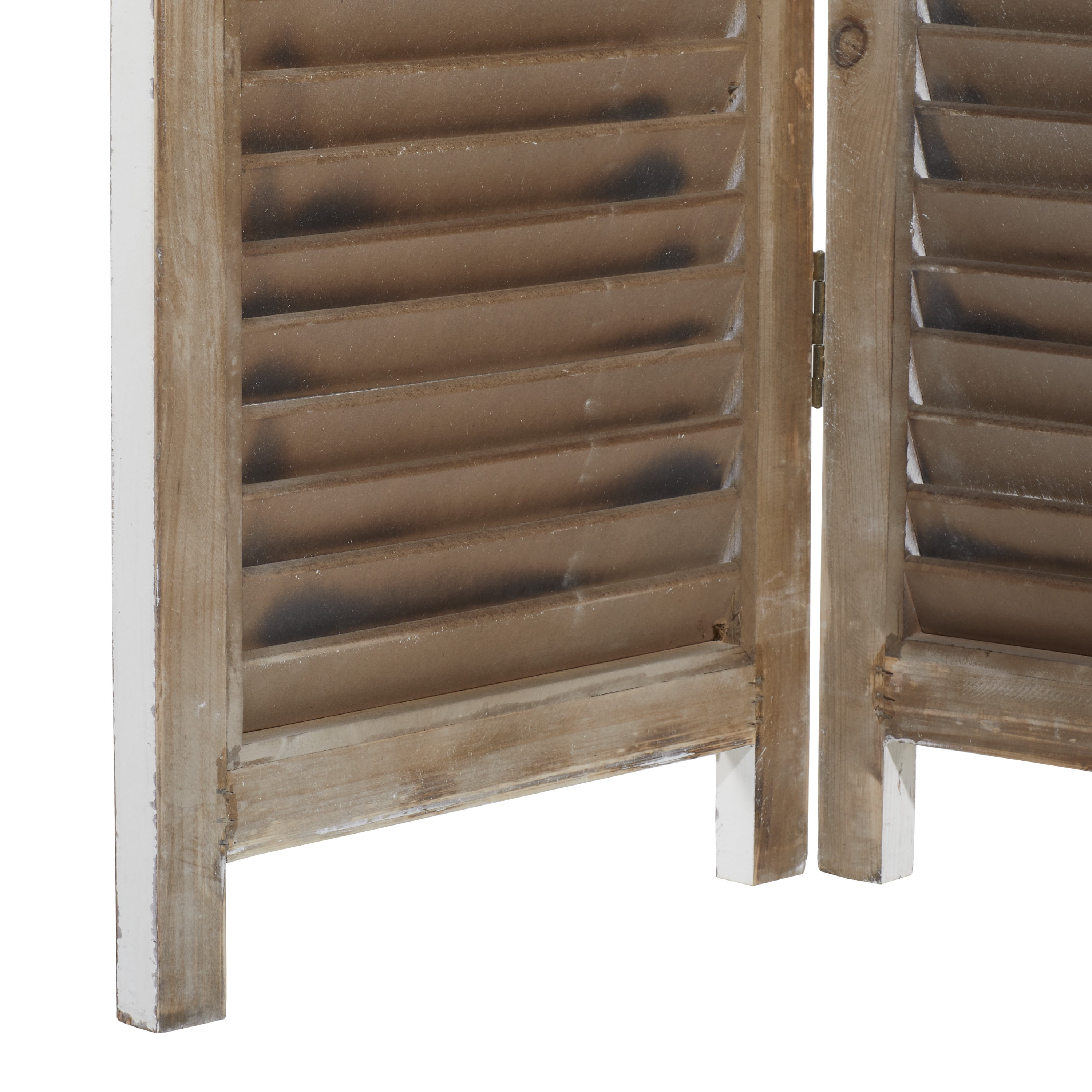 DecMode 48" x 71" Cream Wood Hinged Foldable Partition 3 Panel Room Divider Screen with Horizontal Slats, 1-Piece