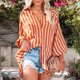 thumbnail image 3 of Camisa con cuello en V para mujer, blusa holgada informal de manga larga con cuello vuelto, Tops con bolsillo para citas, 3 of 6