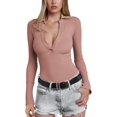 thumbnail image 3 of Body sexy de punto acanalado con botones para mujer, cuello en V, casual, sin mangas, camisetas sin mangas, camiseta Henley de verano, 3 of 5