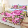thumbnail image 3 of Homewish Pink Boots 4pcs Bed Sheets for Teens Adults Female,Chic Floral Flowers King Sheets,Western Cowgirl Super Cozy Sheet Set,Microfiber Bedroom Decor, 3 of 7