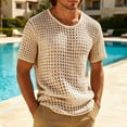 thumbnail image 3 of Mens Crochet Shirt Summer Lightweight Short Sleeve Loose Casual Crewneck Hollow out Knit T-Shirt Beach Shirts, 3 of 8