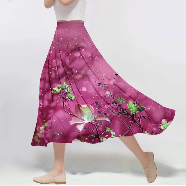 Jupes pour Femmes, Jupe Décontractée à Fleurs Imprimées Taille Élastique en Ligne
