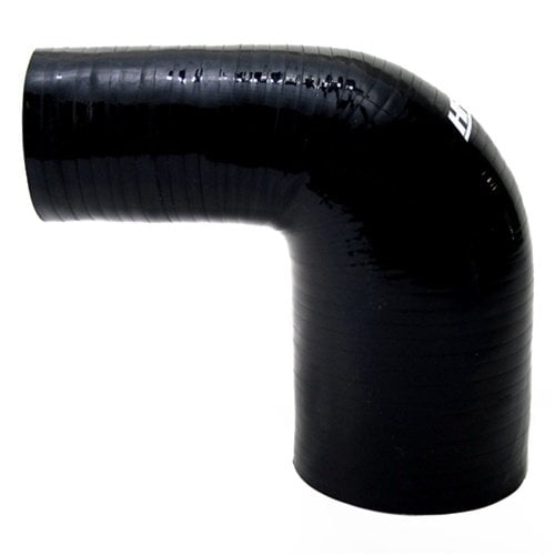 HPS HTSER90-075-100-BLK Silicone High Temperature 4-ply Reinforced 90 degree Elbow Reducer Coupler Hose 3/4  1 ID 100 PSI Maximum Pressure Black 4 Leg Length on each side 