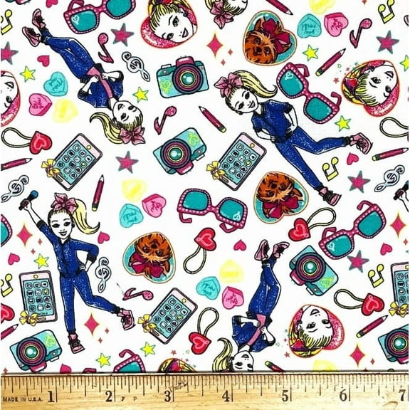 1 Fat Quarter - JoJo & Iggy on White Cotton Fabric - 21" X 18"