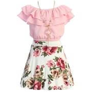 Little Girl 3 Pieces Girls Ruffle Top Flower Skirt Summer Clothing Dress Set Blush Pink 4 JKS 2130S BNY Corner