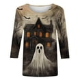 thumbnail image 5 of FAVIPT Womens Spooky Halloween Tops Three Quarter Sleeve Round Neck Shirts Cute Ghost Print Spooky Season Blouses Basic Soft Casual Tops Black,XXXXL, 5 of 5