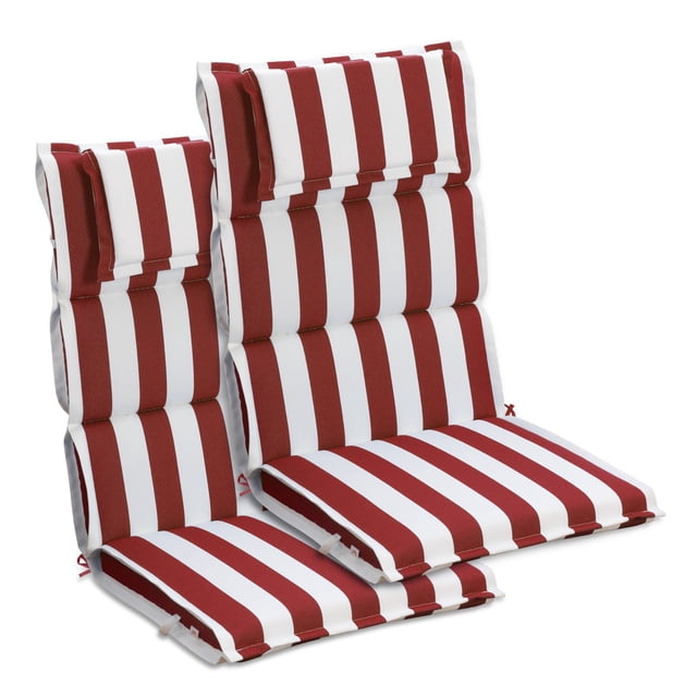 Aoodor High Back Patio Chair Cushions Set of 2, 47 x 21 x 2.4 Inch Outdoor Seat Cushions with Headrest for Dining Chairs, Rocking Chairs, Adirondack Chairs, Red Stripe