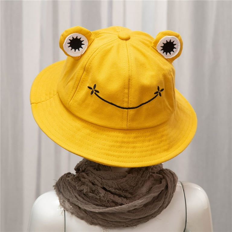harmtty Adult Kids Bucket Hat Cute Frog Anti Sun Wide Brim Foldable  Fisherman Cap for Outdoor,Orange Adult 