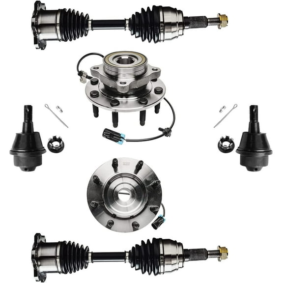 Detroit Axle - 4WD Front CV Axles Wheel Bearing Hubs Kit for Silverado Sierra 1500 2500 HD 3500 Yukon XL Avalanche Suburban 2500 H2 [8 Lugs] CV Axles Wheel Hubs Lower Ball Joint Replacement