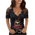 thumbnail image 1 of Blusa de manga corta con estampado de calavera para mujer Fridja  bn4875, 1 of 5