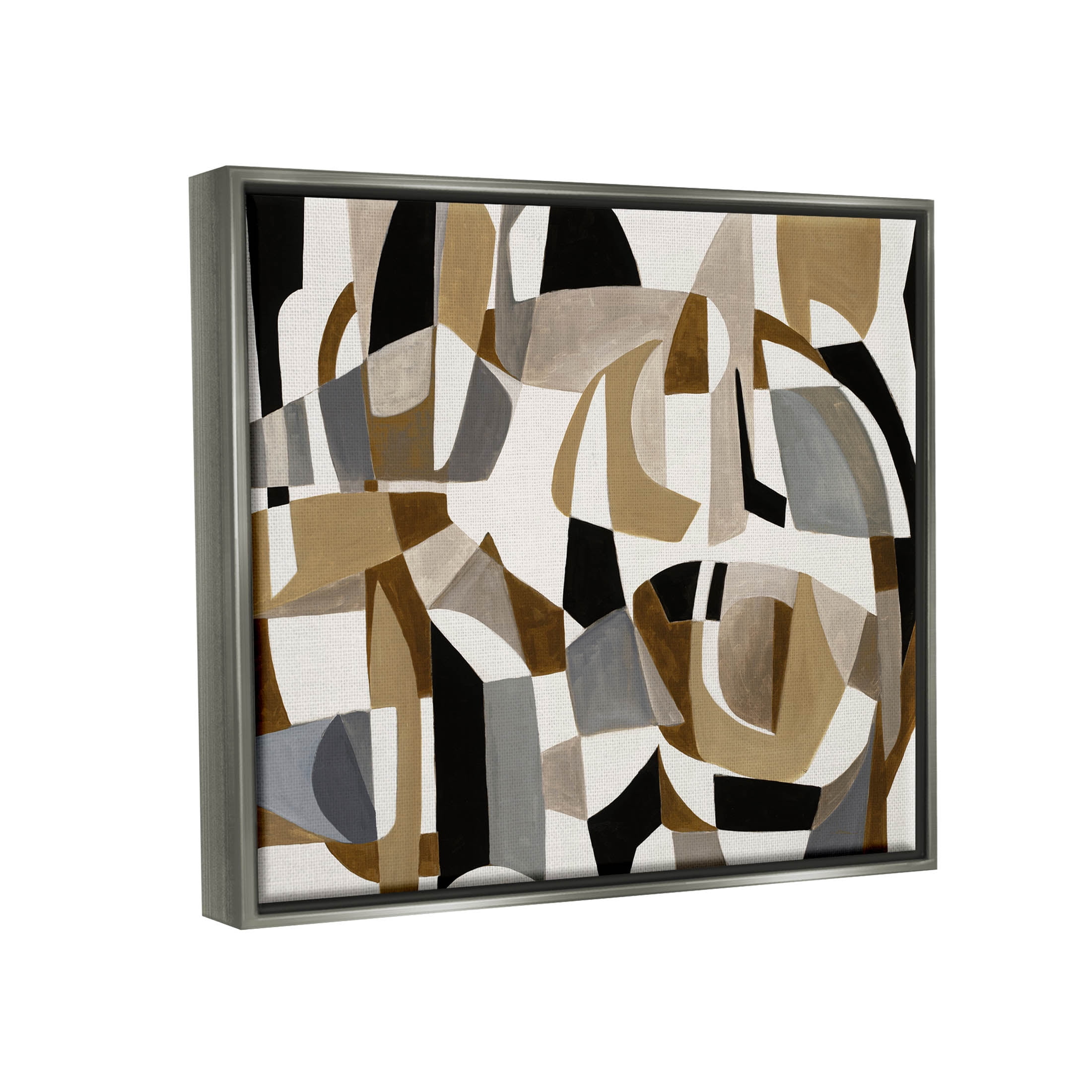 Brown Overlapping Geometric Shapes Abstract Painting Luster Gray Framed Art Print Wall Art