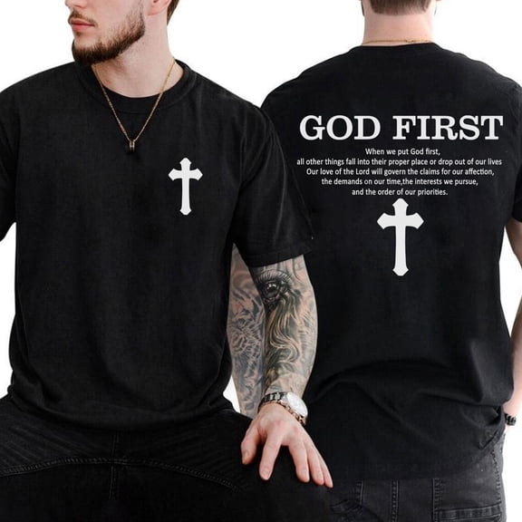 God First Double Sided Unisex T-Shirt – Christian Cross Faith Graphic Tee