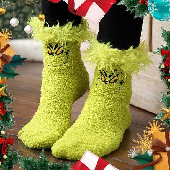 Green Christmas Socks, Cute Winter Socks, Festive Holiday Socks for All Occasions, Cozy Fun Gift Giving and Daily Wear Use