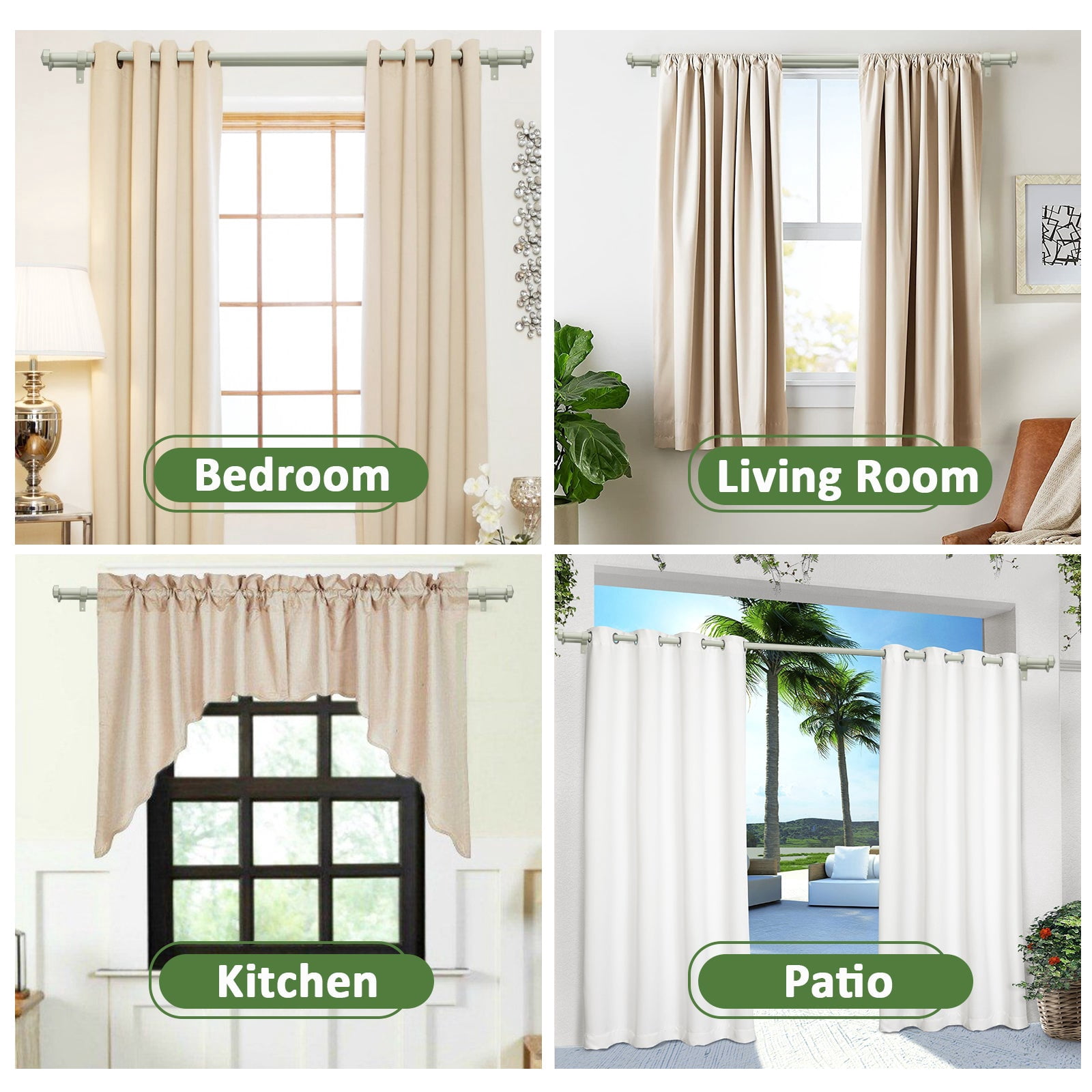Ridicili 5/8" Telescoping Double Curtain Rods with Octagonal Finials, Weathered White,,48"-84", 5/8 Inches Front and 1/2 Inches Back Double Window Drapery Rod