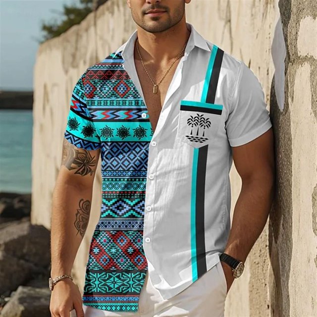 Camiseta de hombre, camisa de manga corta con botones, camisa informal a cuadros a rayas, camiseta hawaiana suave y cómoda, tops de calle para exteriores