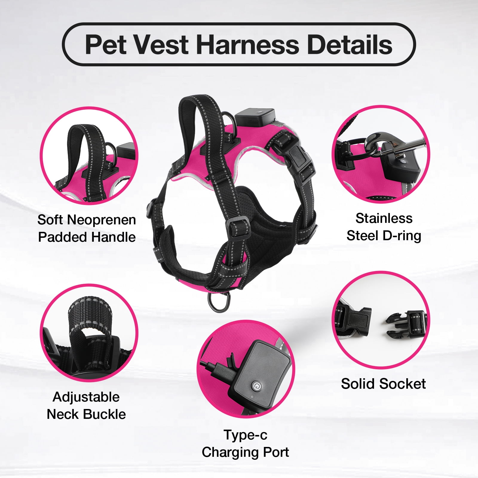 MASBRILL Light Up Dog Harness - No Pull Led Dog Harness Rechargeable Lighted Dog Harness for Night Walking Adjustable Glow Vest for Small Medium Large Dogs
