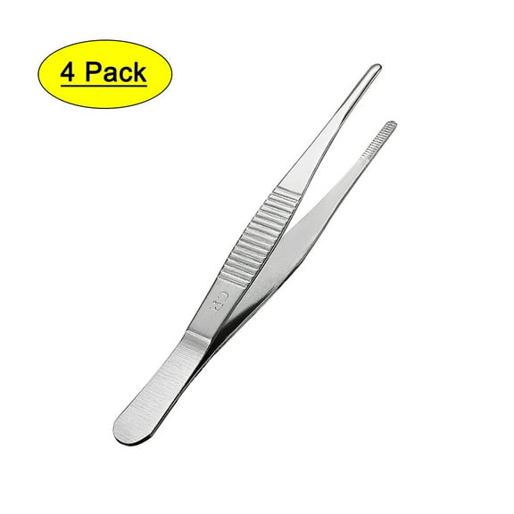 4 Pcs 5-Inch Stainless Steel Straight Blunt Tweezers with Serrated Tip