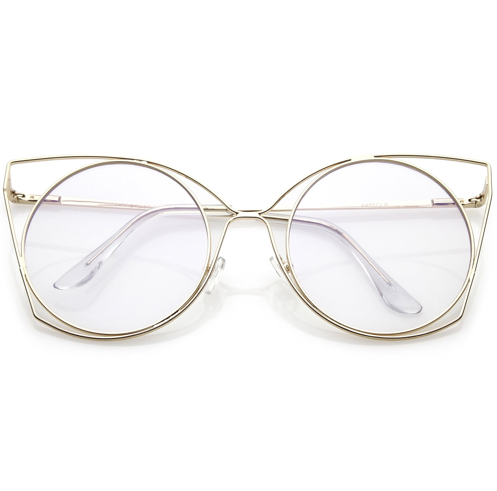 Sjældent koncept Thicken Oversize Slim Metal Cutout Cat Eye Glasses With Clear Flat Round Lens 58mm  (Gold / Clear) - Walmart.com