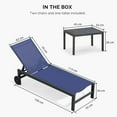 thumbnail image 4 of PURPLE LEAF Outdoor Chaise Lounge with Wheels for Outside 2 Pieces Aluminum Patio Lounge Chair with 5 Adjustable Position Recliner for Patio, Beach, Yard, Pool, Side Table Included, Navy Blue, 4 of 10