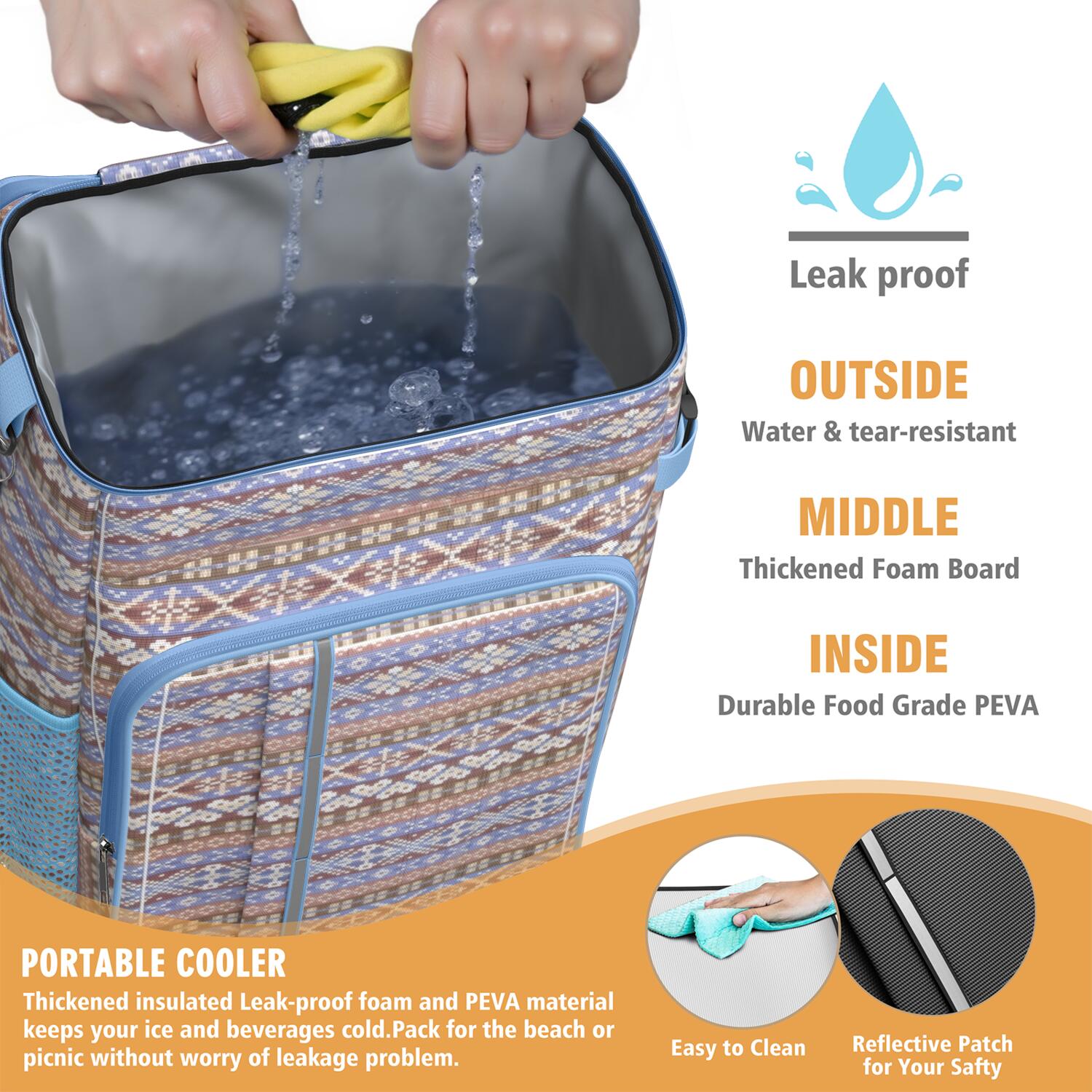 Travel Cooler Bag - Boho Bohemia Pioneer Flower Geometric Line Art Camping Beer Cooler Backpack with Bottle Opener- Waterproof Insulated Picnic Backpacks - Cooler Bag for Beach