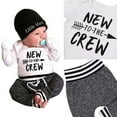 thumbnail image 3 of SYNPOS Newborn Baby Boy Clothes New to The Crew Letter Print Romper+Pants+Hat 3PCS Outfit 0-18 Months, 3 of 11