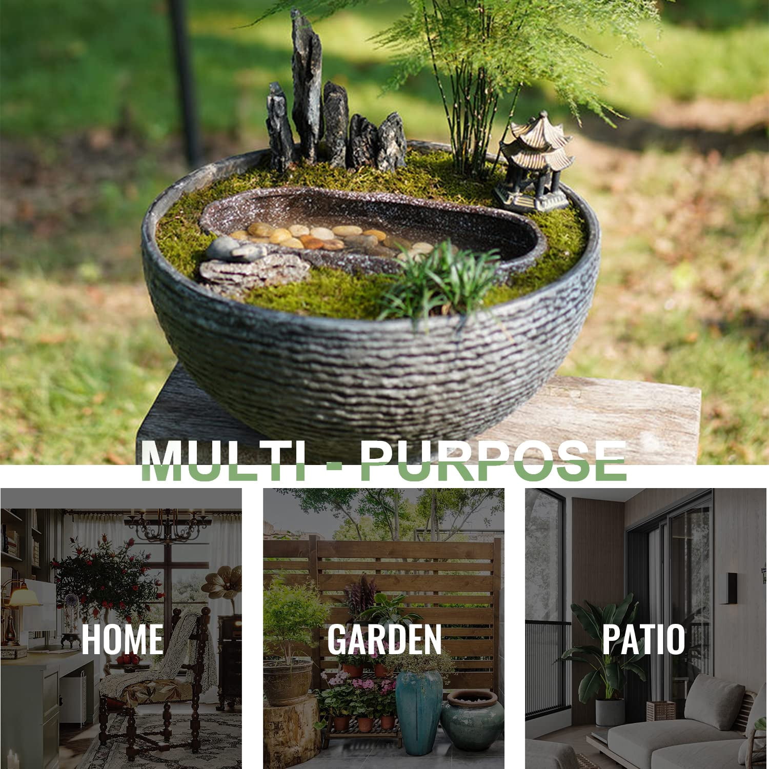 Sungmor Hydroponic Planter Large Garden Bowl Micro Landscape Succulent Pot, 15.6" Dia. 0.5" Thickened Big Water Lily Container - Resin Marble Texture Functional Mini Fish Pond Fountain Bird Bath