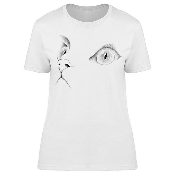 Cat Face Eyes Nose Mouth Sketch T-Shirt Women -Image by Shutterstock, Female Medium