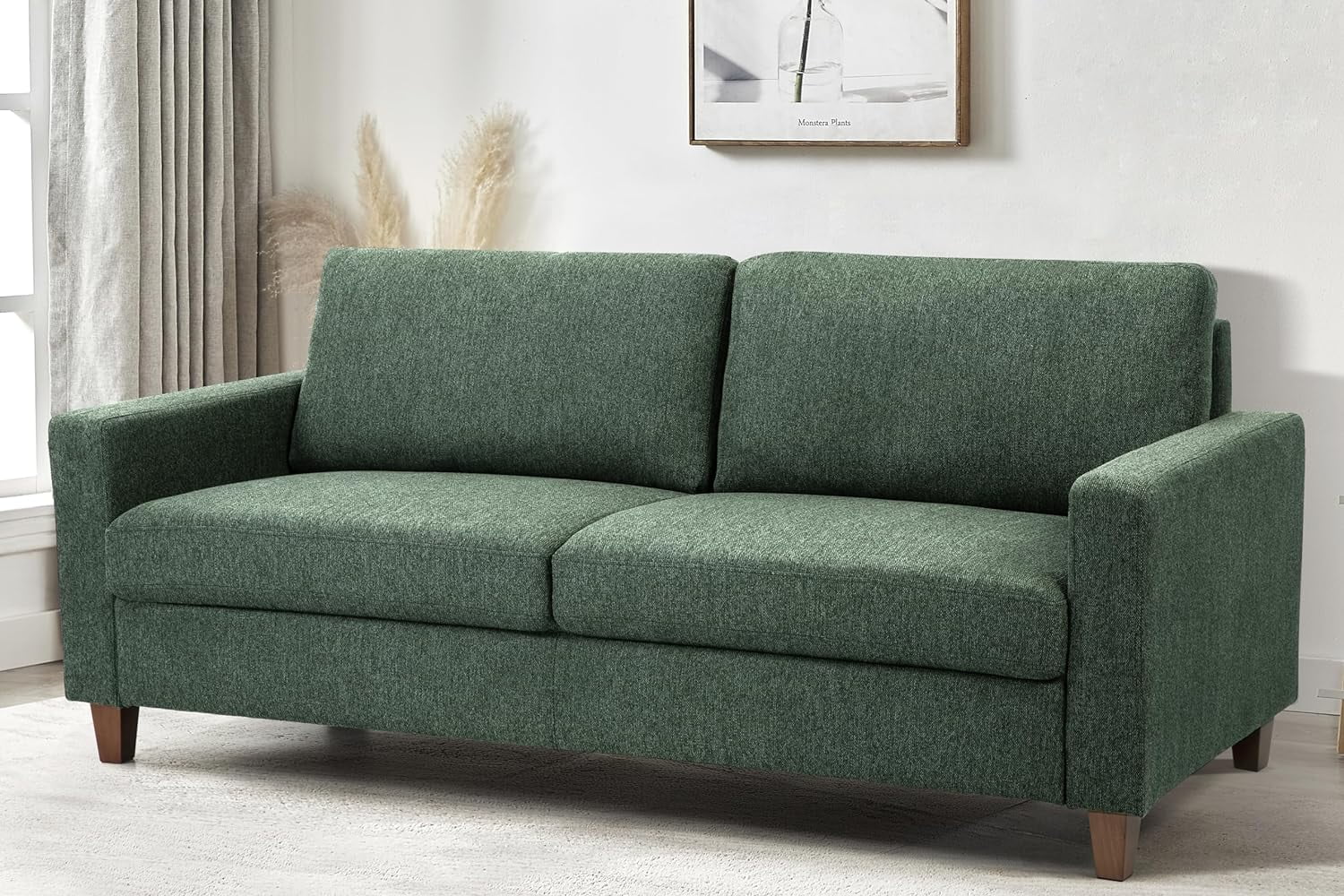 US Pride Furniture Mid Century Modern Couch for Small Spaces Living Rooms Apartments and Condos 3 Seater Sofa with Reversible Back Pillows Green