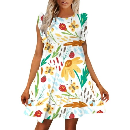 OJSFQUFP Cute Graduation Dresses Yellow Ladies Summer Dress Beach Lace Dress Casual Wood Ear Edge Bohemian Dress Elegant and Stylish Dress Mini Doll Dress L2