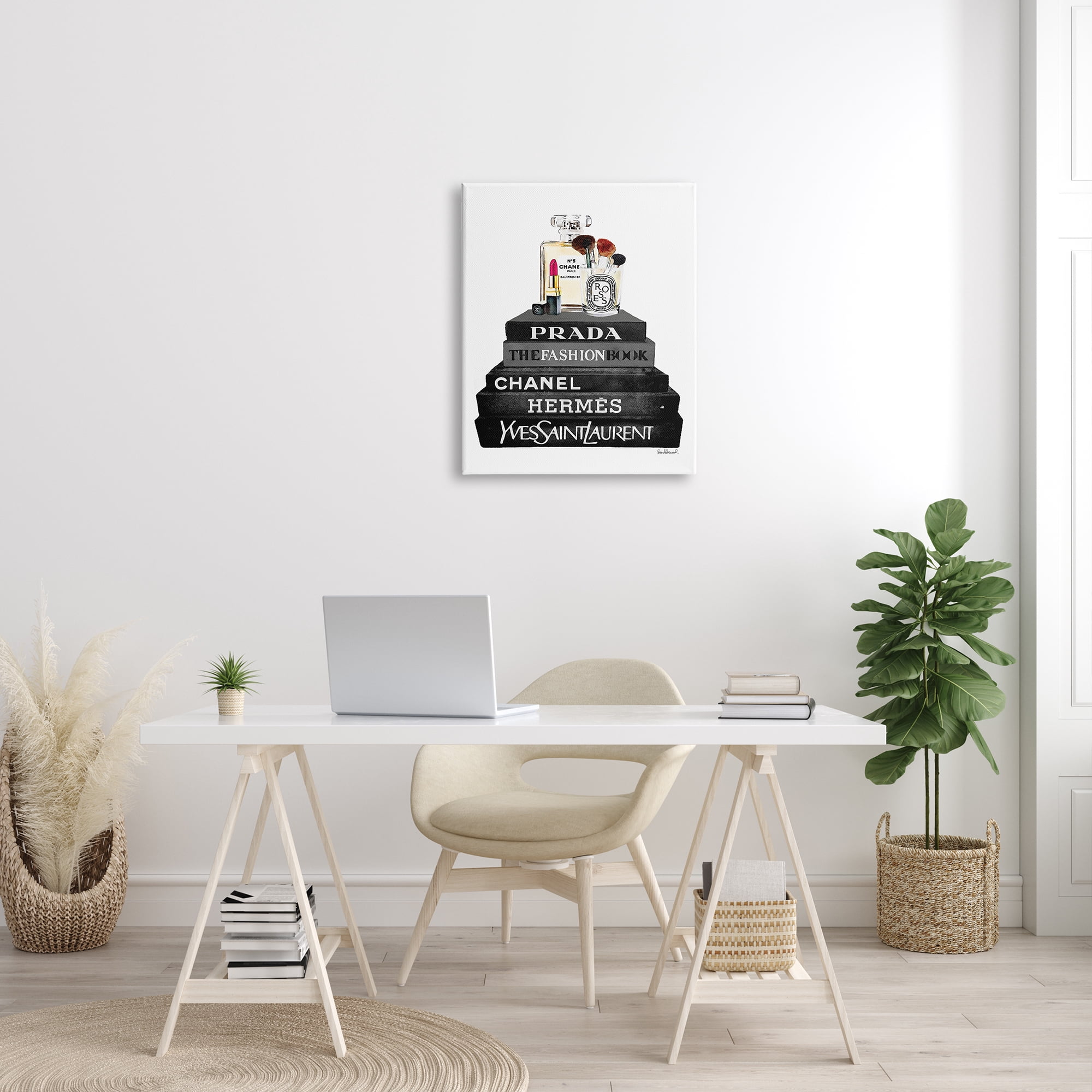 Stupell Industries Fashion Designer Makeup Bookstack Black And White Watercolor Canvas Wall Art by Amanda Greenwood