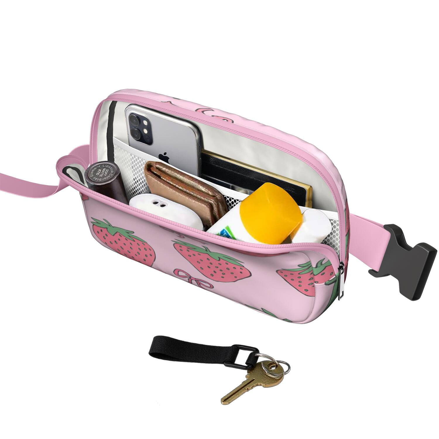 Cross Body Bag for Men&Women Waist Bag & Hip Bum Bag with Adjustable Strap for Outdoors Workout Traveling Strawberry Bow Sporty Waist Pack