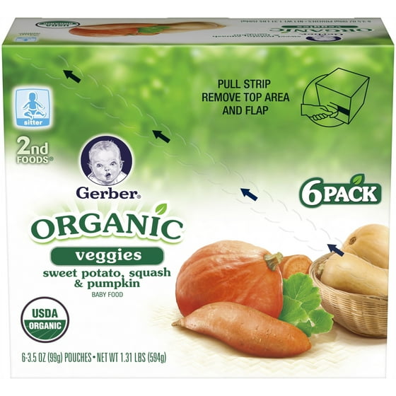 gerber organic 2nd foods baby food sweet potato squash pumpkin gerber organic 2nd foods baby food sweet potato squash pumpkin 3 5 oz pouch pack of 6 walmart com
