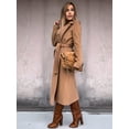 thumbnail image 6 of Women'S Notched Lapel Long Sleeves Slim Mid-Long Wool Blend Outerwear Casual Fall Winter Coats with Belt Khaki XL, 6 of 8
