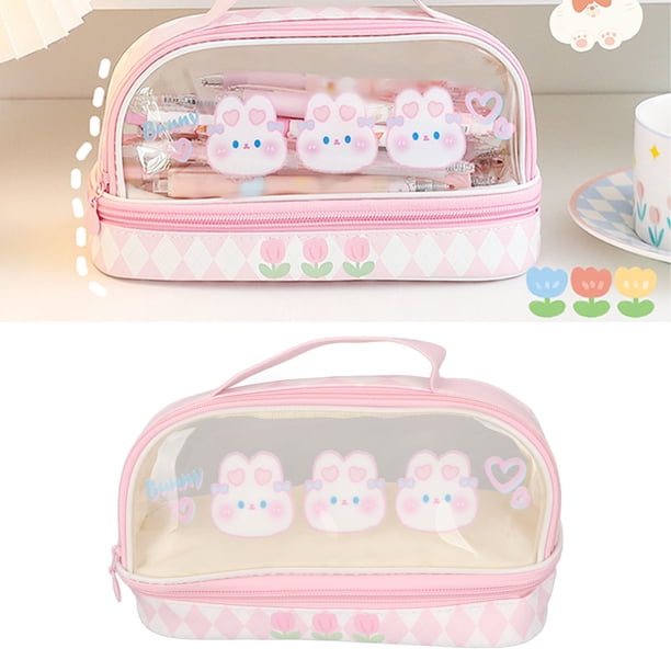 Estuche para lápices ANGGREK rosa transparente impermeable multiusos con asa