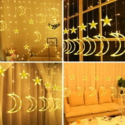 Qoosea 120 LED Curtain String Lights, Star and Moon Lights Fairy Lights, String Hanging with Remote for Bedroom Birthday Wedding Christmas Party Garden Indoor Outdoor Decoration