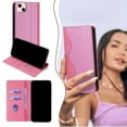 thumbnail image 2 of Wallet Case for iPhone 13 with Card Slots & Wallet Pocket, Wave Curves and sequins meticulously sewn PU Leather Cover Kickstand Magnetic Shockproof TPU Bumper Flip Folio Case,Pink, 2 of 9