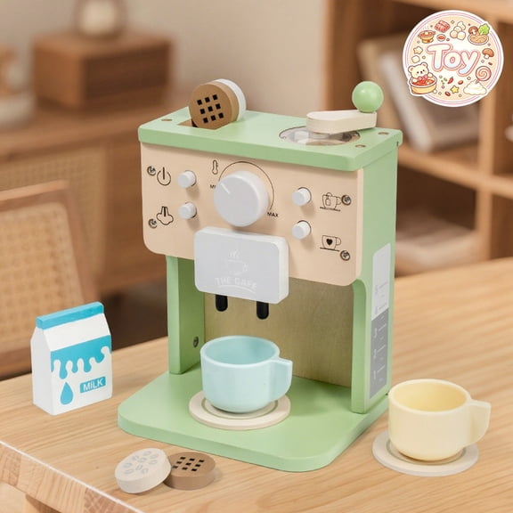 Wooden Coffee Maker Play Toys, Simulation Cafe Kitchen Roleplay Set, Christmas Birthday Gifts, Toys for Toddler Baby Kids Boys Girls, Age 3 , Play Food Accessory Kit for Parent-child Interactive Game