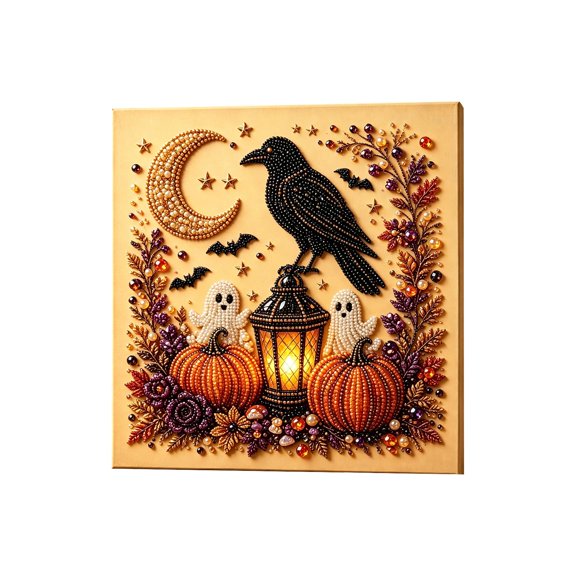 Halloween Ghost Pearl Art DIY Kit, Cute Diamond Art Painting Crafts for Adults, Gothic Witch Ghost Pumpkin DIY Fall Home Decor Wall Arts, Beginner Seasonal Party Gift A