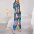 thumbnail image 3 of Fuzoiu Colorful floral Print Women's Long-Sleeved Pajama,Lounge Button Down Nightwear,Womens Notch Collar Pajama Set-Medium, 3 of 7
