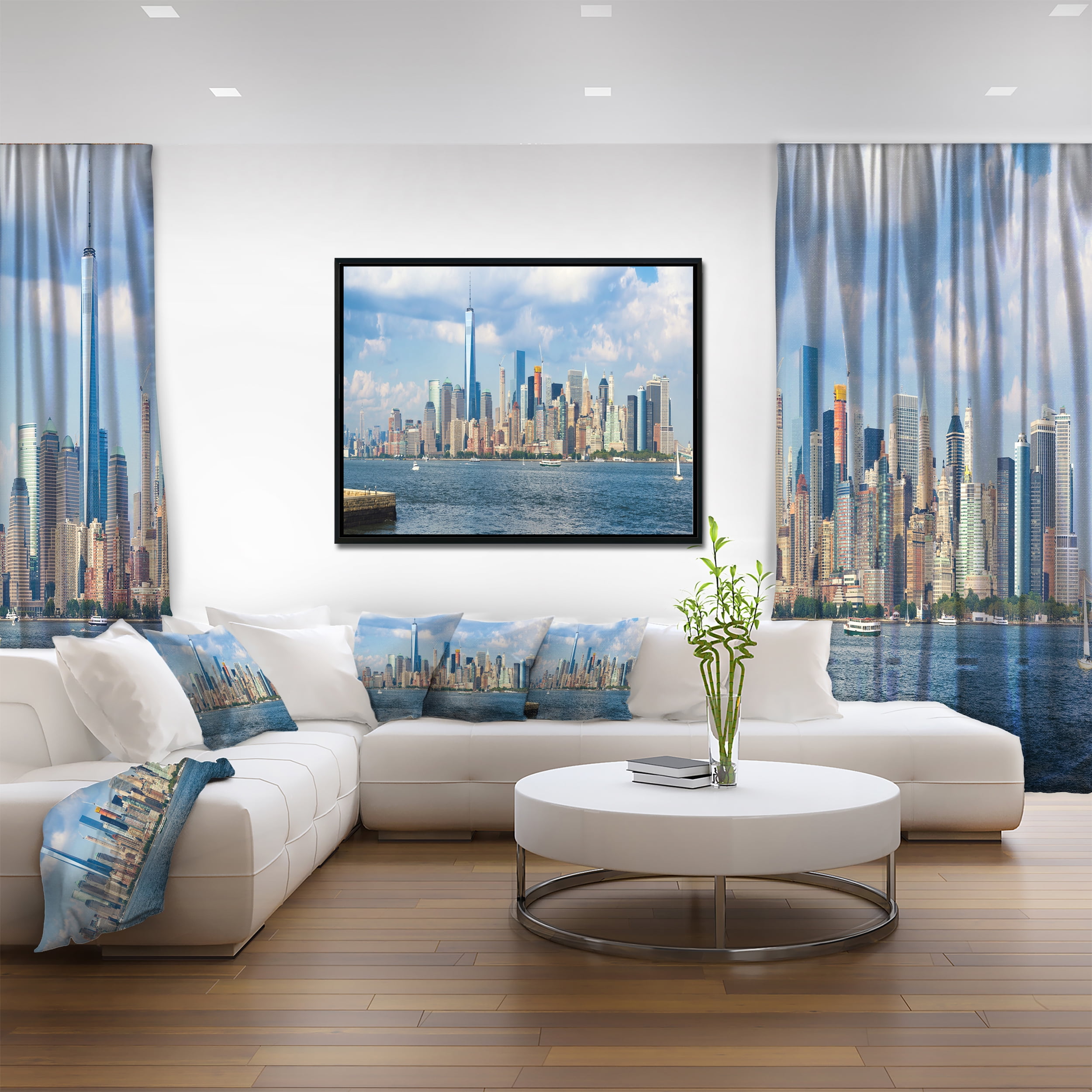 Designart ' Lower Manhattan Skyline Panorama ' Cityscape Framed Canvas Art Print