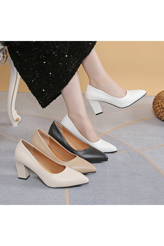 Wide Width Heels for Women Dress Shoes Low Chunky Block Closed Toe Wide Feet Heels Work office Party Casual Classic Slip On Comfortabl Pumps White 9(42)