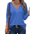 thumbnail image 2 of Women'S Tops Dressy Casual V Neck Long Sleeve Buttons Hollow Out Lace Embroidered Blouses Shirts Blue XL, 2 of 7