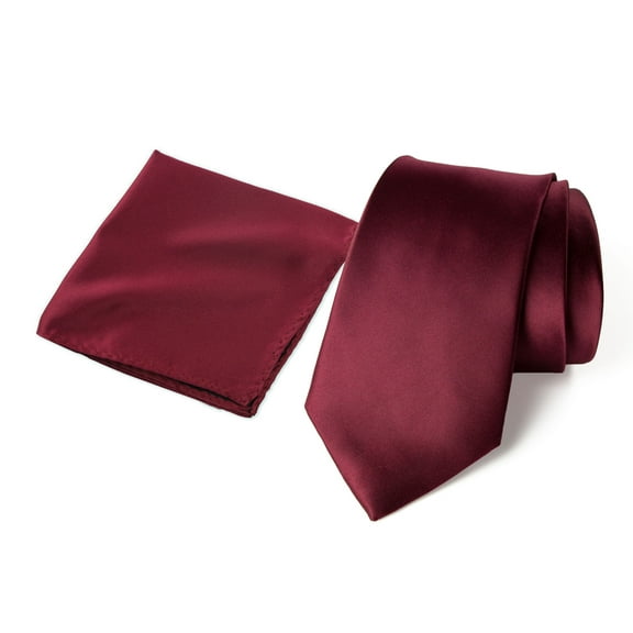 Spring Notion Men's Satin Microfiber Solid Color Skinny Tie and Handkerchief Set, Burgundy