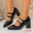thumbnail image 2 of Xfvqtps Womens Pointed Toe Pumps Block Heel Mary Janes Glossy Patent Leather Dress Shoes with Buckle Strap Comfortable Office Heels for Work, 2 of 9