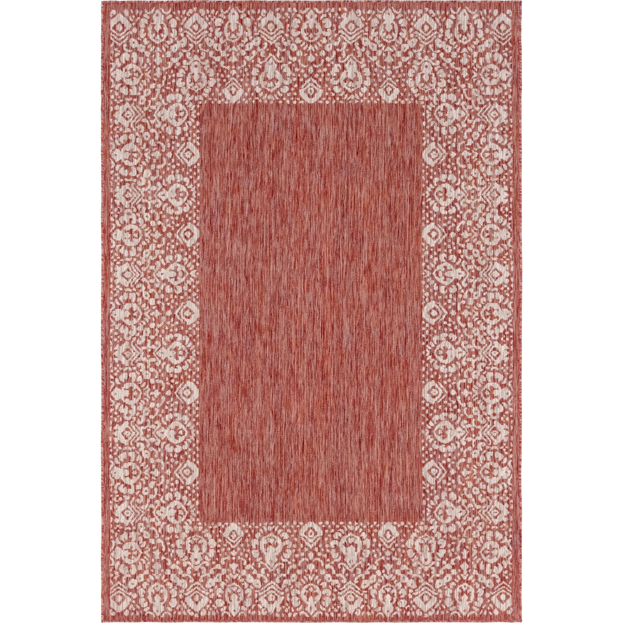 Unique Loom Floral Border Indoor/Outdoor Border Rug Rust Red/Ivory 6' 1 ...